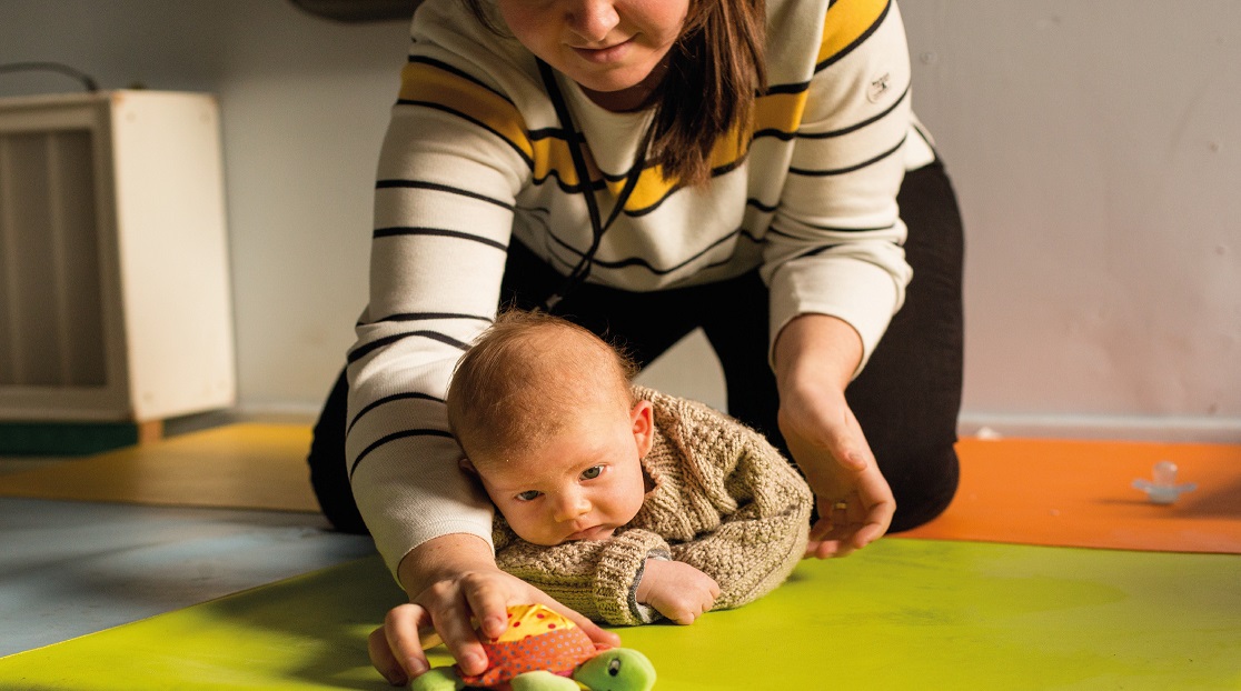 A baby in physiotherapy