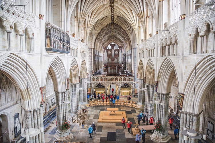 The Nave of Exeter Cathedral from a bird's-eye view