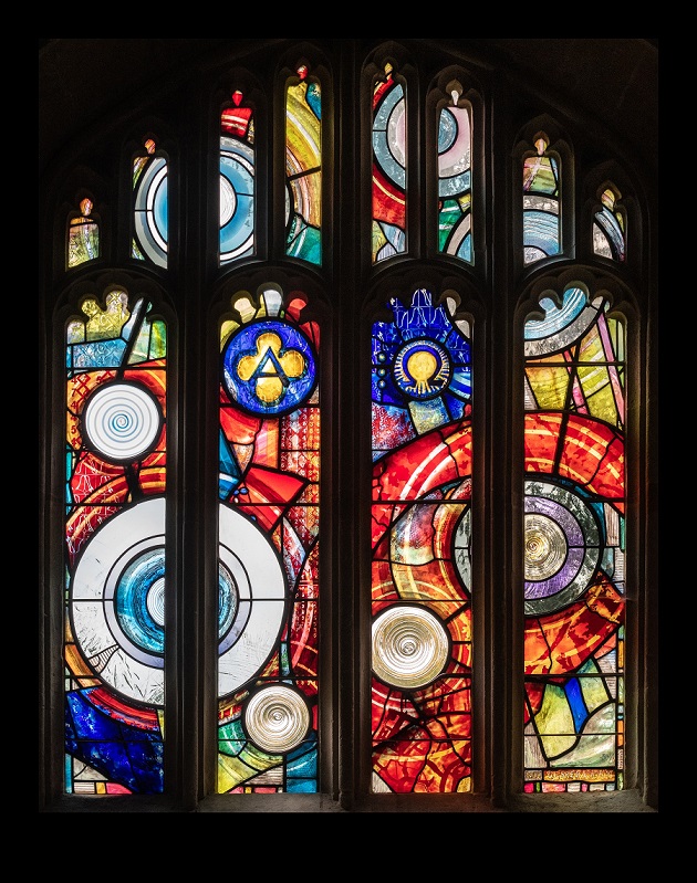 A stained-glass window designed by Rachel Phillips